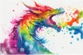 Colorful colourful dragon watercolor illustration
