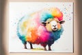 Colorful colourful fluffy ewe sheep animal watercolor illustration Royalty Free Stock Photo