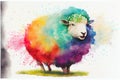 Colorful colourful fluffy ewe sheep animal watercolor illustration Royalty Free Stock Photo