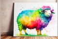 Colorful colourful fluffy ewe sheep animal watercolor illustration