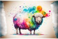Colorful colourful fluffy ewe sheep animal watercolor illustration