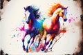 Colouful Galloping running horses watercolor Royalty Free Stock Photo