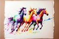 Colouful Galloping running horses watercolor Royalty Free Stock Photo