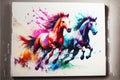 Colouful Galloping running horses watercolor Royalty Free Stock Photo