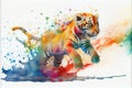 Happy tiger cub animal watercolor illustration