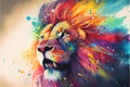 Coloful rainbow lion watercolor illustration painting colourful Royalty Free Stock Photo