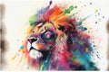 Coloful rainbow lion watercolor illustration painting colourful