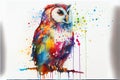 Colorful colourful Owl bird watercolor illustration