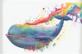 Colorful colourful whale animal watercolor illustration