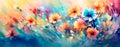 Colorful Watercolor Oasis: Liquid Emulsion Print Wallpaper with Lush Blooms