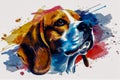 Colorful watercolor painting of a Beagle dog on white background, vibrant brush strokes, artistic animal portrait, pet Royalty Free Stock Photo