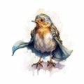 Colorful Watercolor Painting Of A Charming Blue And Brown Bird Royalty Free Stock Photo