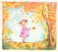 Colorful watercolor painting of little girl Royalty Free Stock Photo