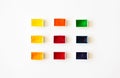 Colorful watercolor palette on white background flat lay, top view Royalty Free Stock Photo