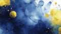 Watercolor splashes in blue and yellow create a vibrant scene with bold patterns and paint marks across the background during Royalty Free Stock Photo