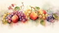 Colorful Watercolor Of Peaches And Grapes By Kathy And Nichole