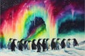 Colorful Emperor Penguin birds colony group on the march Penguins Royalty Free Stock Photo