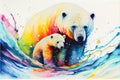 Polar bear and cub in water due to melting ice