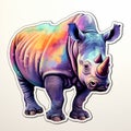 Colorful Watercolor Rhino Sticker - Realistic And Detailed Silhouette Design