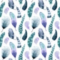 Watercolor feather seamless pattern