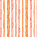 Colorful watercolor seamless pattern with pink and orange vertical strips and lines on white background. Striped decorative print Royalty Free Stock Photo