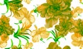 Colorful Watercolor Set. Autumn Flower Backdrop. Blue Seamless Set. Yellow Pattern Design. Orange Tropical Wallpaper. Green Isolat Royalty Free Stock Photo