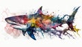 Colorful Watercolor Shark Full Shot Isolated On White Background - Generative AI
