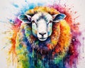 colorful watercolor of a sheep animal. Royalty Free Stock Photo