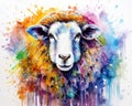 colorful watercolor of a sheep animal. Royalty Free Stock Photo