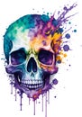 a colorful watercolor skull on a white background. AI-Generated.