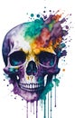 a colorful watercolor skull on a white background. AI-Generated.