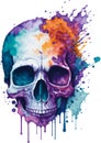 a colorful watercolor skull on a white background. AI-Generated.