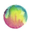 Colorful watercolor sphere. Abstract painting. Blue, green, yellow and magenta paint. Blank multicolored Abstract Smudged Texture Royalty Free Stock Photo
