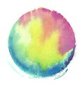 Colorful watercolor sphere. Abstract painting. Blue, green, yellow and magenta paint. Blank multicolored Abstract Smudged Texture Royalty Free Stock Photo