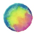 Colorful watercolor sphere. Abstract painting. Blue, green, yellow and magenta paint. Blank multicolored Abstract Smudged Texture Royalty Free Stock Photo