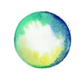 Colorful watercolor sphere. Abstract painting. Blue, green and yellow paint. Blank multicolored Abstract Smudged Texture Backgroun Royalty Free Stock Photo