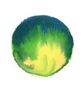 Colorful watercolor sphere. Abstract painting. Blue, green and yellow paint. Blank multicolored Abstract Smudged Texture Backgroun Royalty Free Stock Photo