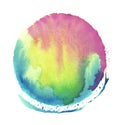 Colorful watercolor sphere. Abstract painting. Blue, yellow, purple and green paint. Royalty Free Stock Photo