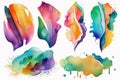 Colorful watercolor stickers over white background