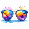 Colorful Watercolor Sunglasses with Sunset Reflection Royalty Free Stock Photo