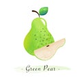 Colorful watercolor texture healthy fruit green pear Royalty Free Stock Photo