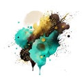 Colorful watercolor textured splash blot splatter stain with gold glitters. Watercolor brush strokes. Beautiful trendy hand drawn Royalty Free Stock Photo