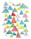 Colorful watercolor triangles, hand painted illustration isolated on white background