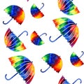 Colorful watercolor umbrellas seamless pattern.