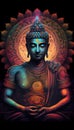 Colorful Watercolored Buddha Statue in Neon Style AI Generative