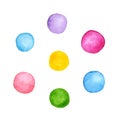 Colorful watercolour round paint spots set, uneven dots illustration, design elements, text background. Royalty Free Stock Photo