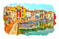 Colorful waterfront houses and the famous old port of Martigues, Provence, southern France.