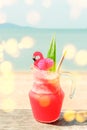 Colorful watermelon mocktail at the beach bar. Vacation, get away, summer outing concept
