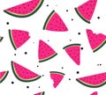 Colorful watermelon seamless pattern. Hand drawn slices of watermelon isolated on white background. Summer vector illustration