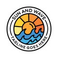 Colorful Wave Monoline Logo Summer Sunrise Vintage Emblem Vector Design badge illustration Symbol Icon Royalty Free Stock Photo